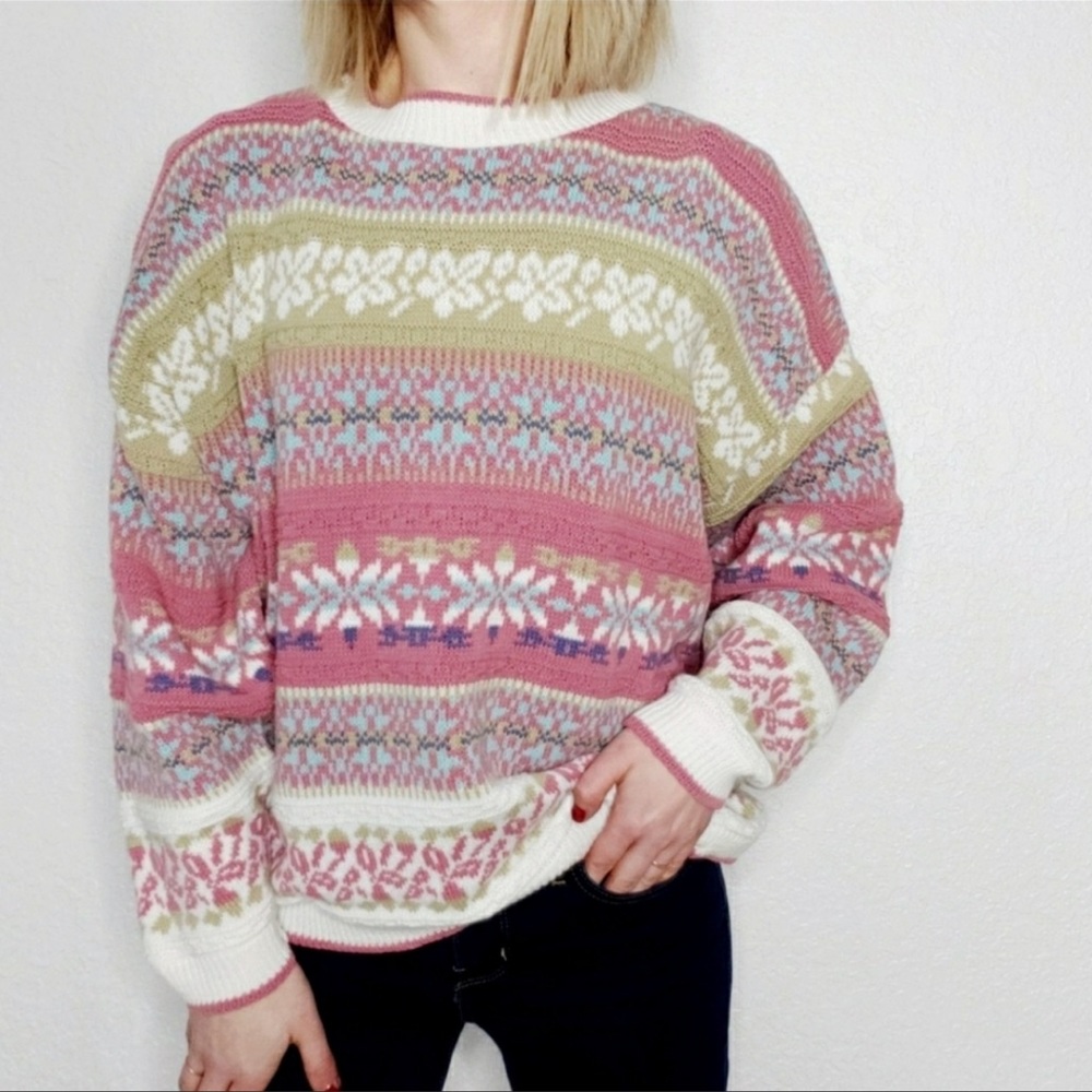80-90s Vintage Fair Isle Striped Grandma Sweater